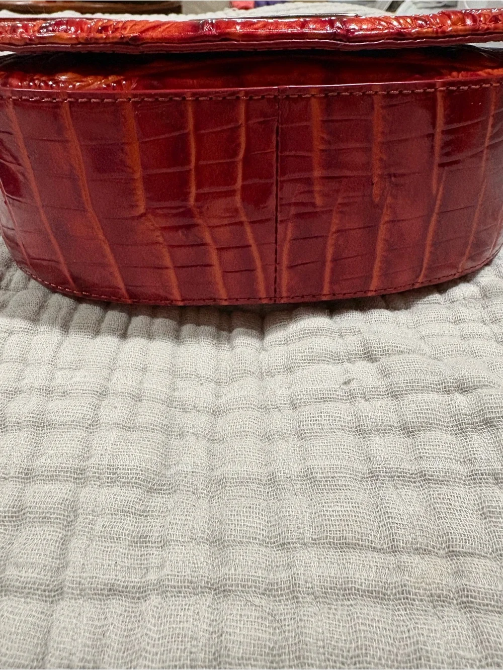 Brahmin Croc-Embossed Crossbody in Shiny Orange-Red